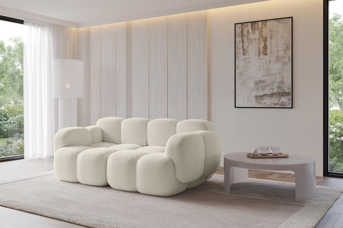 2-SITZER modulares Sofa Miko-S1 214x118x75 cm Beige Bouclé - Sandfarben/Schwarz, Holzwerkstoff/Kunststoff (214/75/118cm) - ALTDECOR