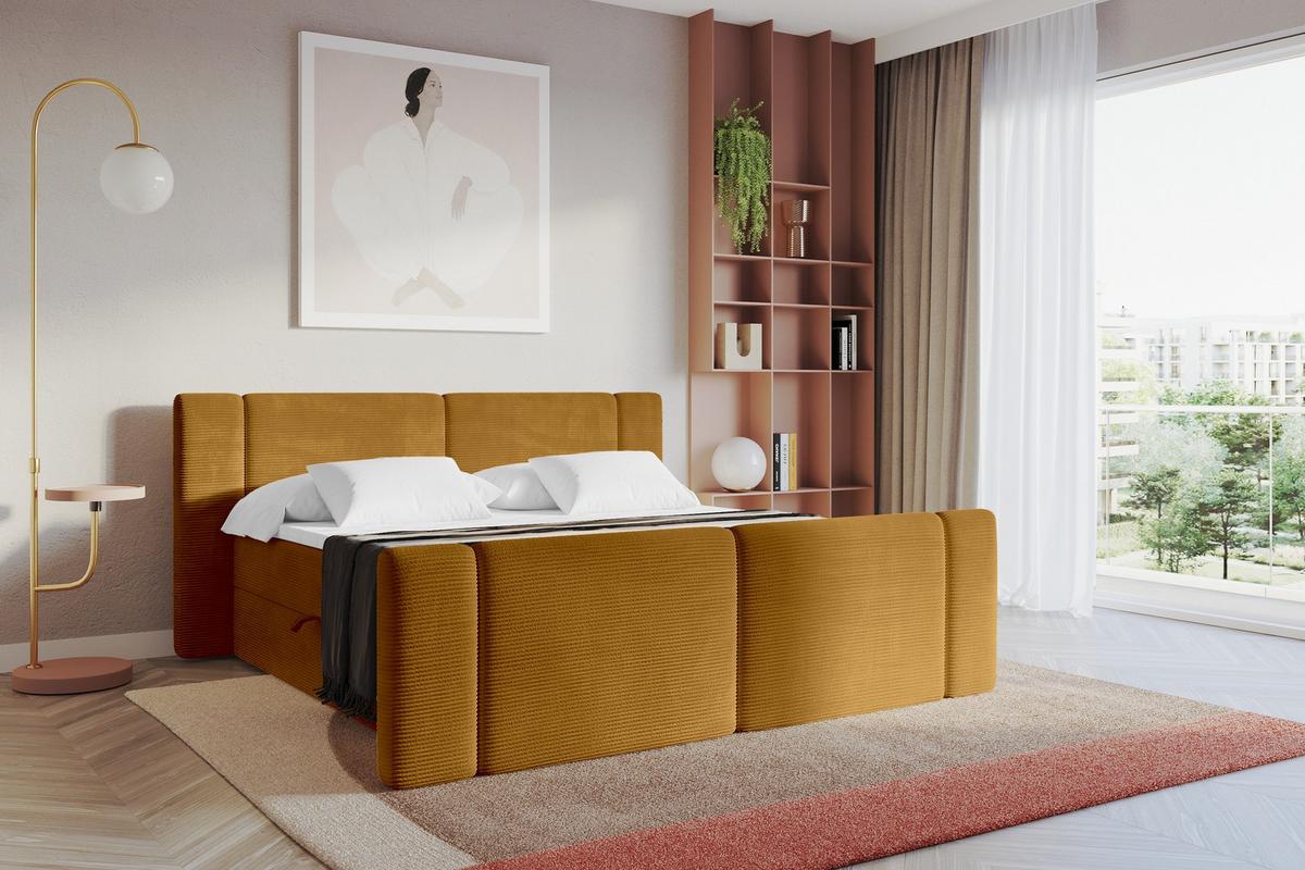 BOXBETT mit Matratze H3 - EVON Zanozek - 180x200 cm Senfgelb - Dunkelgelb, Holzwerkstoff (180/200cm) - ALTDECOR