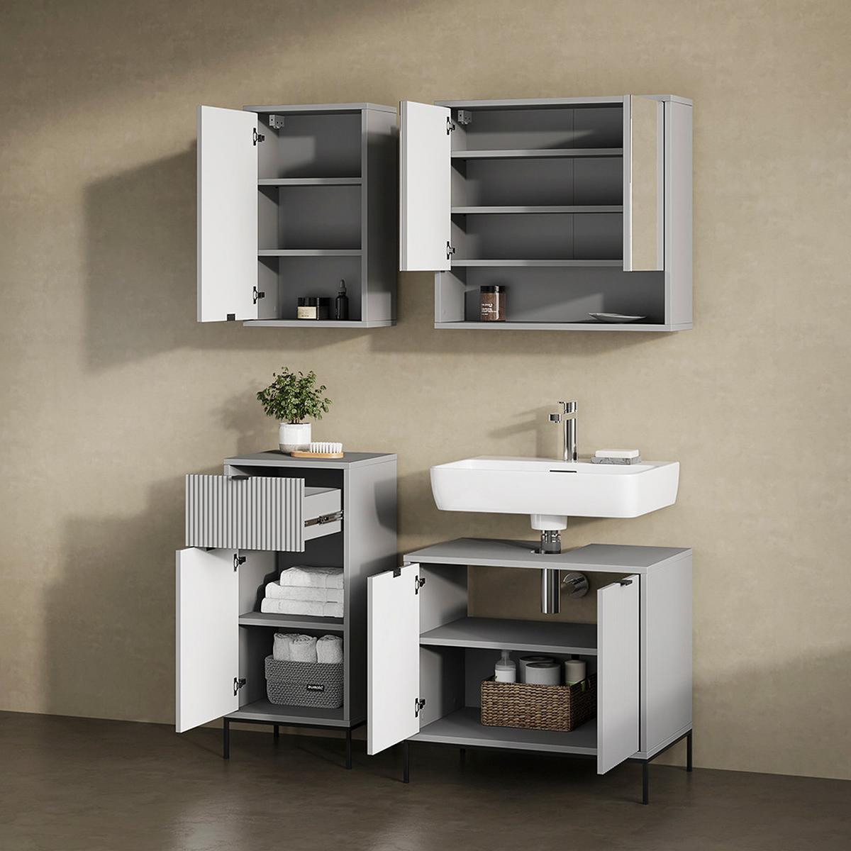 BADSPIEGELSCHRANK ATERNO Grau 70 x 65 cm mit 2 Türen - Grau, Holzwerkstoff (70/65/22.1cm) - Livinity®