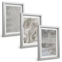 BILDER SET 3er Set - 20x30 cm Silberner Rahmen - Industrielle abstrakte Muster - Silberfarben, Kunststoff (20/30cm) - TULUP