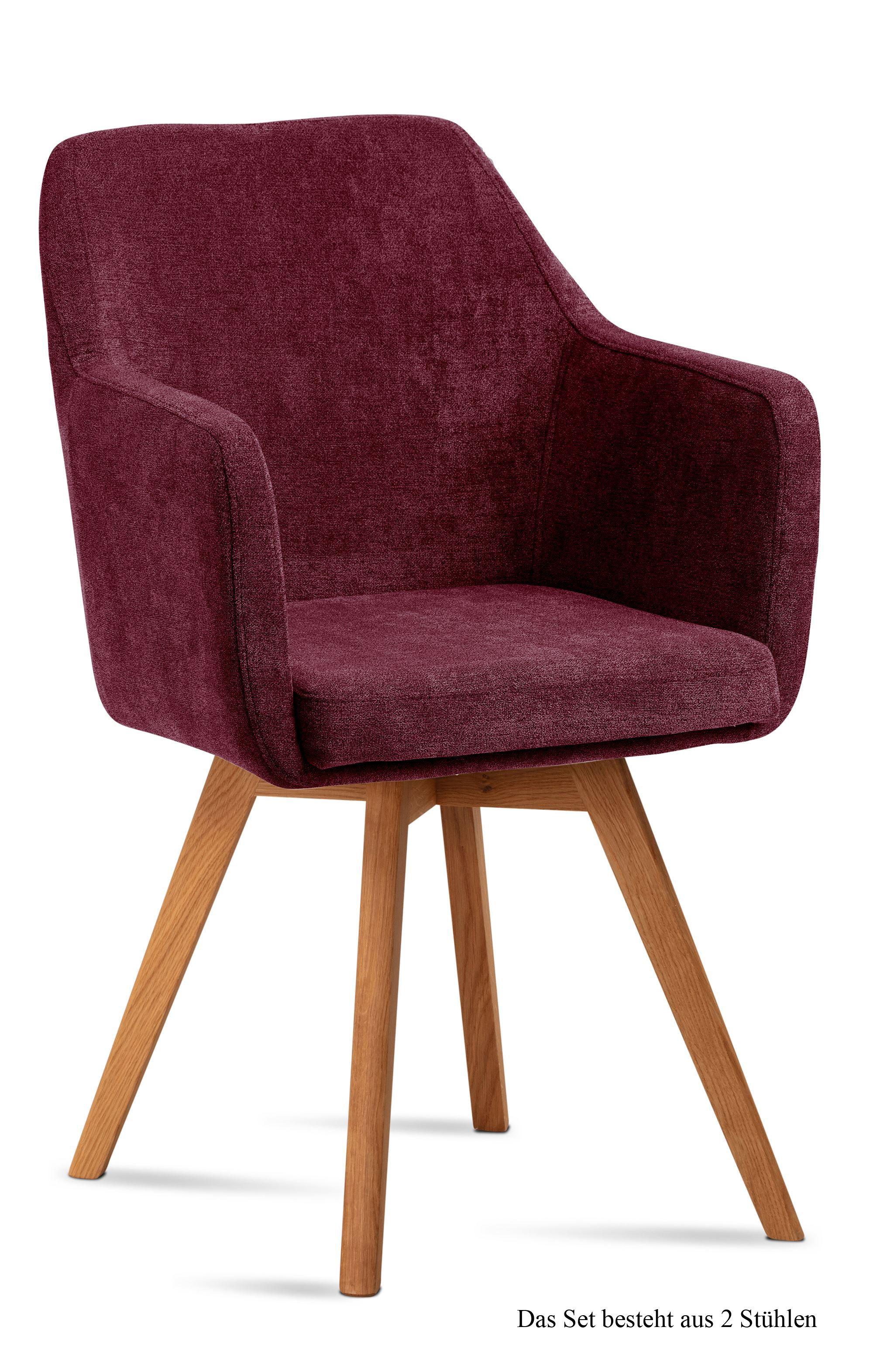 ARMLEHNSTUHL (2er-Set) Dolli 57x87x60 Eiche geölt/Marsala - Eichefarben/Brombeere, Kunststoff (60/87/57cm) - 58aufmkessel