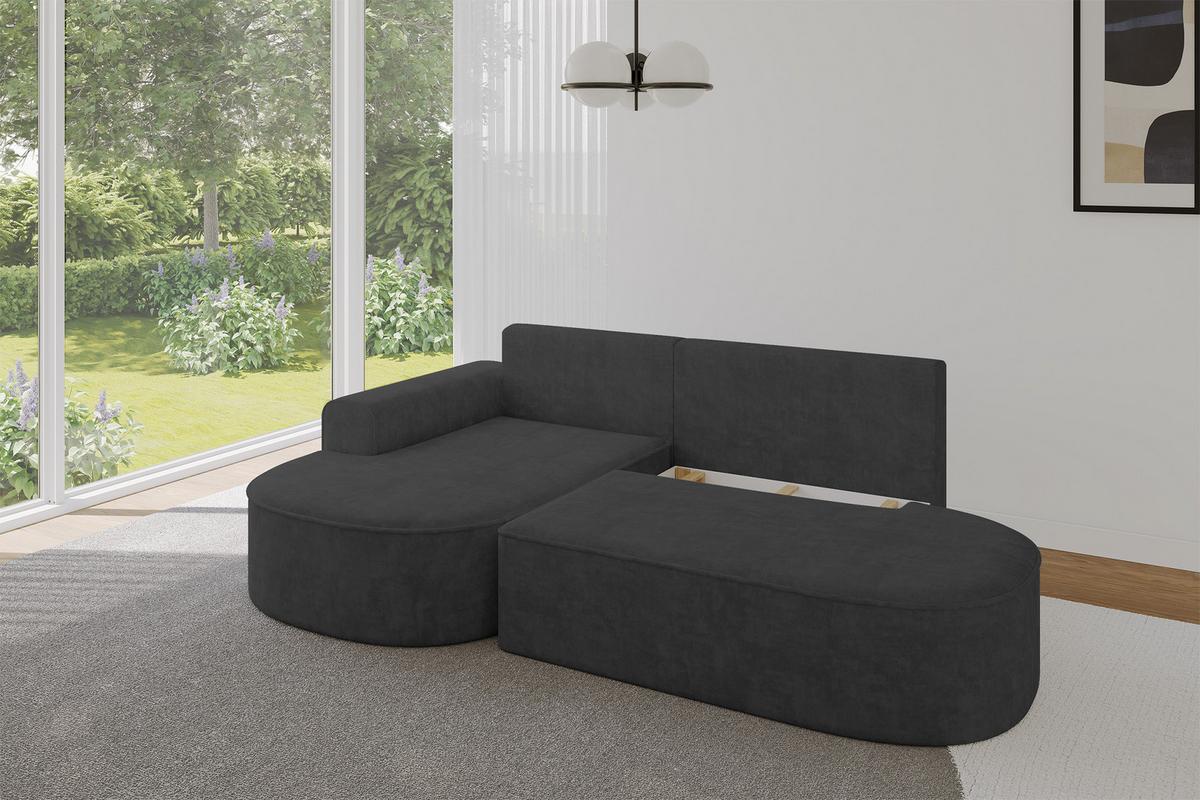 ECKSOFA mit Schlaffunktion und Bettkasten Ottomane Links MARI-L1-S - 283x167x73 cm Dunkelgrau Velours - Dunkelgrau/Schwarz, Holzwerkstoff/Kunststoff (283/167cm) - ALTDECOR