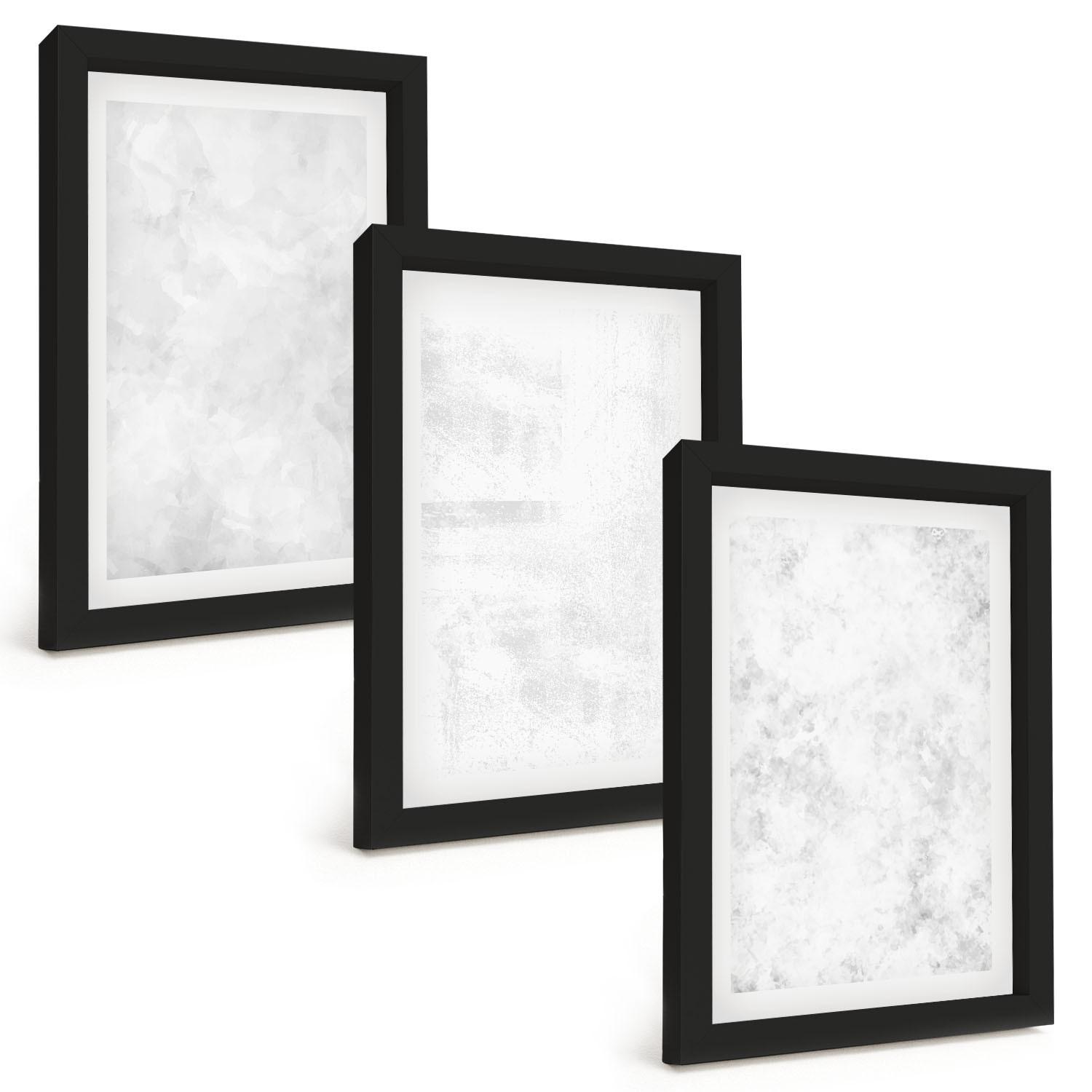 BILDER SET 3er Set - 20x30 cm Schwarzer Rahmen - Minimalistischer Hintergrund mit weißen Punkten - Schwarz, Kunststoff (20/30cm) - TULUP