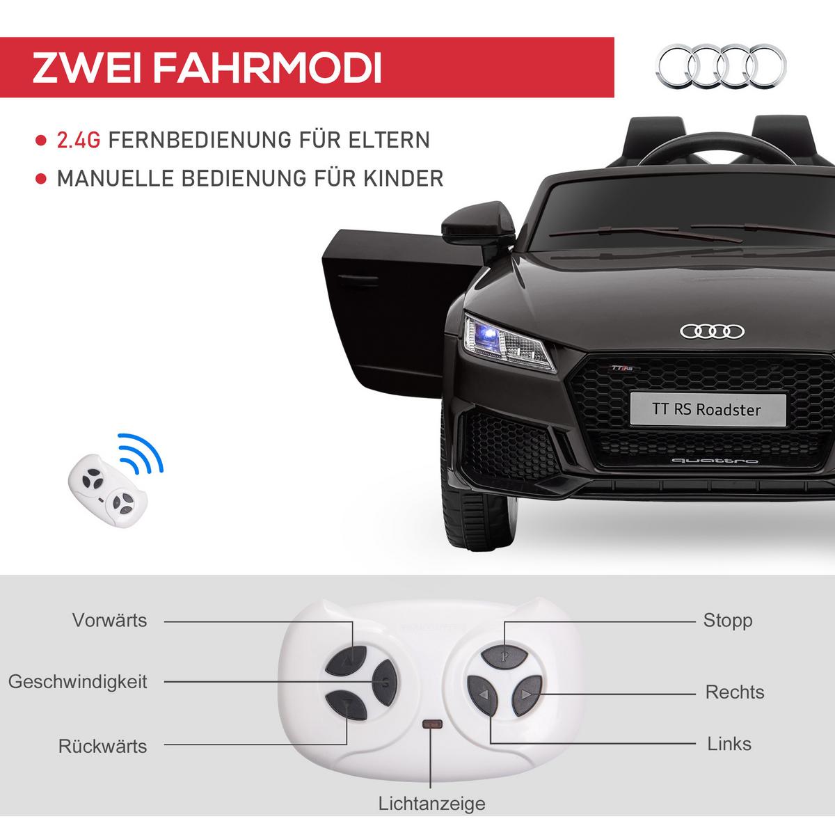 KINDER Elektroauto 12V Kinderauto mit 2,4G Fernbedienung, Musik, Schwarz - Schwarz, Metall (102/60/44cm) - HOMCOM