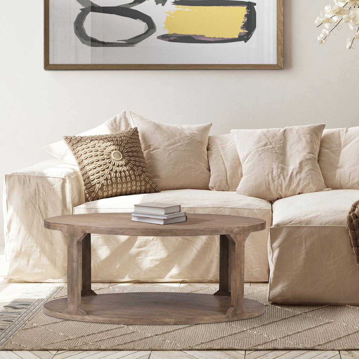 COUCHTISCH Ø100x45 cm rund Natur handgefertigt aus Mangoholz - Naturfarben, Holz (100/100/45cm) - WOMO-DESIGN