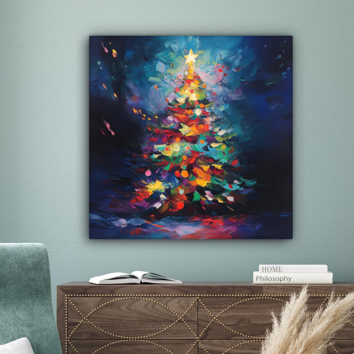 LEINWANDBILD Weihnachtsbaum - Weihnachten - Abstrakt - Farbenfroh Deko Groß 90x90 cm - Multicolor, Textil (90/90cm) - MuchoWow