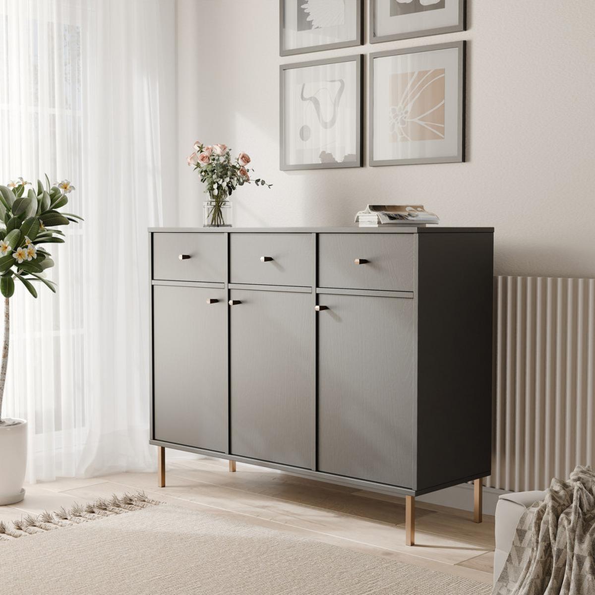 KOMMODE FLOW 124/41/95 cm, 3 Schublade(n), Schwarz - Schwarz, Holzwerkstoff/Metall (124.5/95/40.8cm) - Idohome