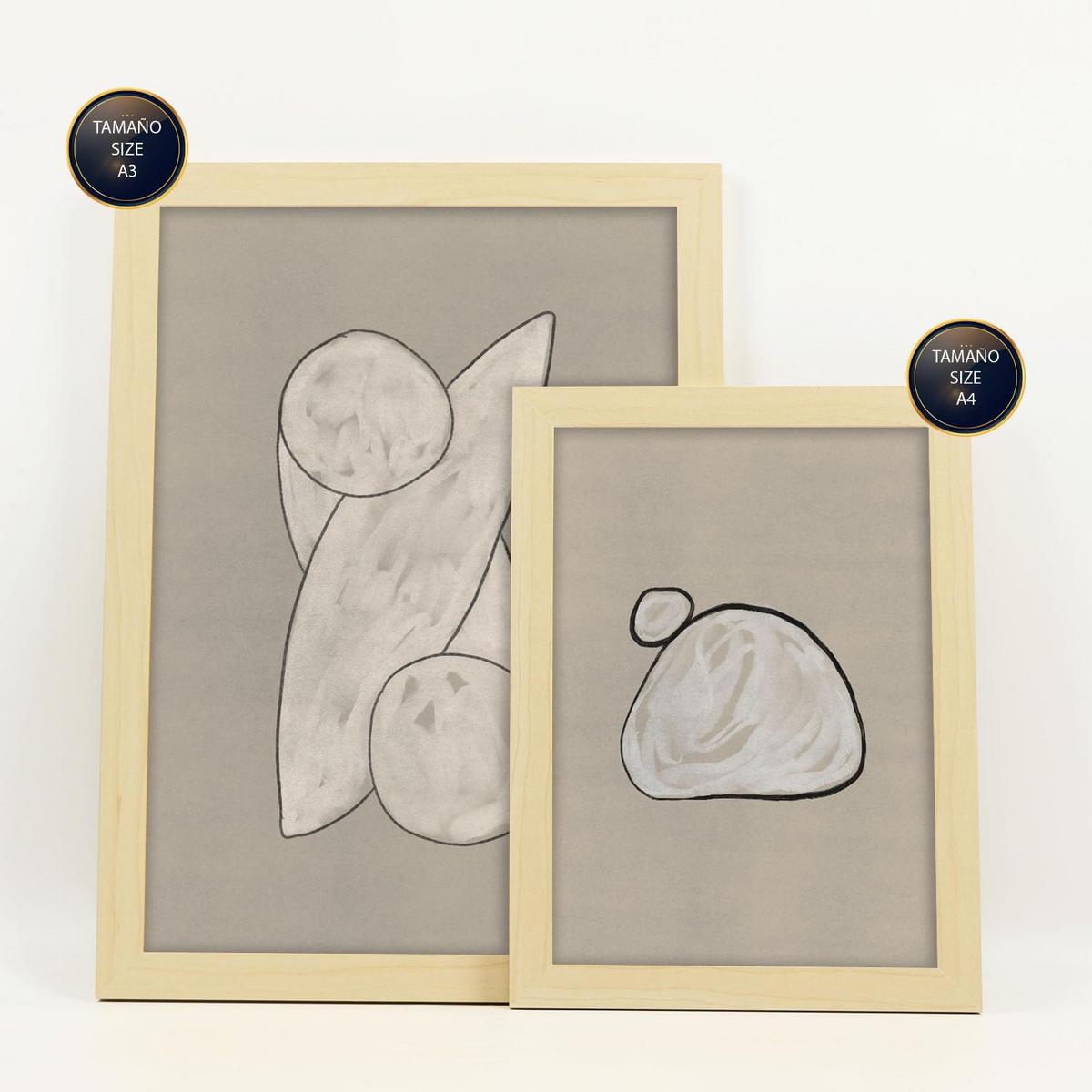 POSTER Set Mit 6 Kosmische Kontur In Form Abstracts Ästhetische Dekorative Gemälde Für Ihr Wohnzimmer Zuhause A3 & A4 Rahmen Aus Hellem Holz - Beige, Papier (29/3cm) - Nacnic