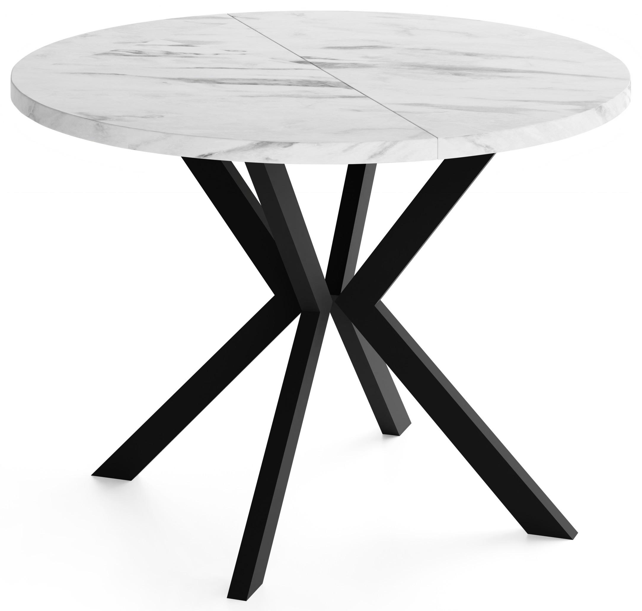 ESSTISCH Valeo runder ausziehbarer, Marmor Weiß 100-180/100/76 cm - Ecru/Schwarz, Holzwerkstoff/Metall (100/180/76cm) - WFL GROUP