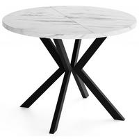 ESSTISCH Valeo runder ausziehbarer, Marmor Weiß 120-200/120/76 cm - Ecru/Schwarz, Holzwerkstoff/Metall (120/200/76cm) - WFL GROUP