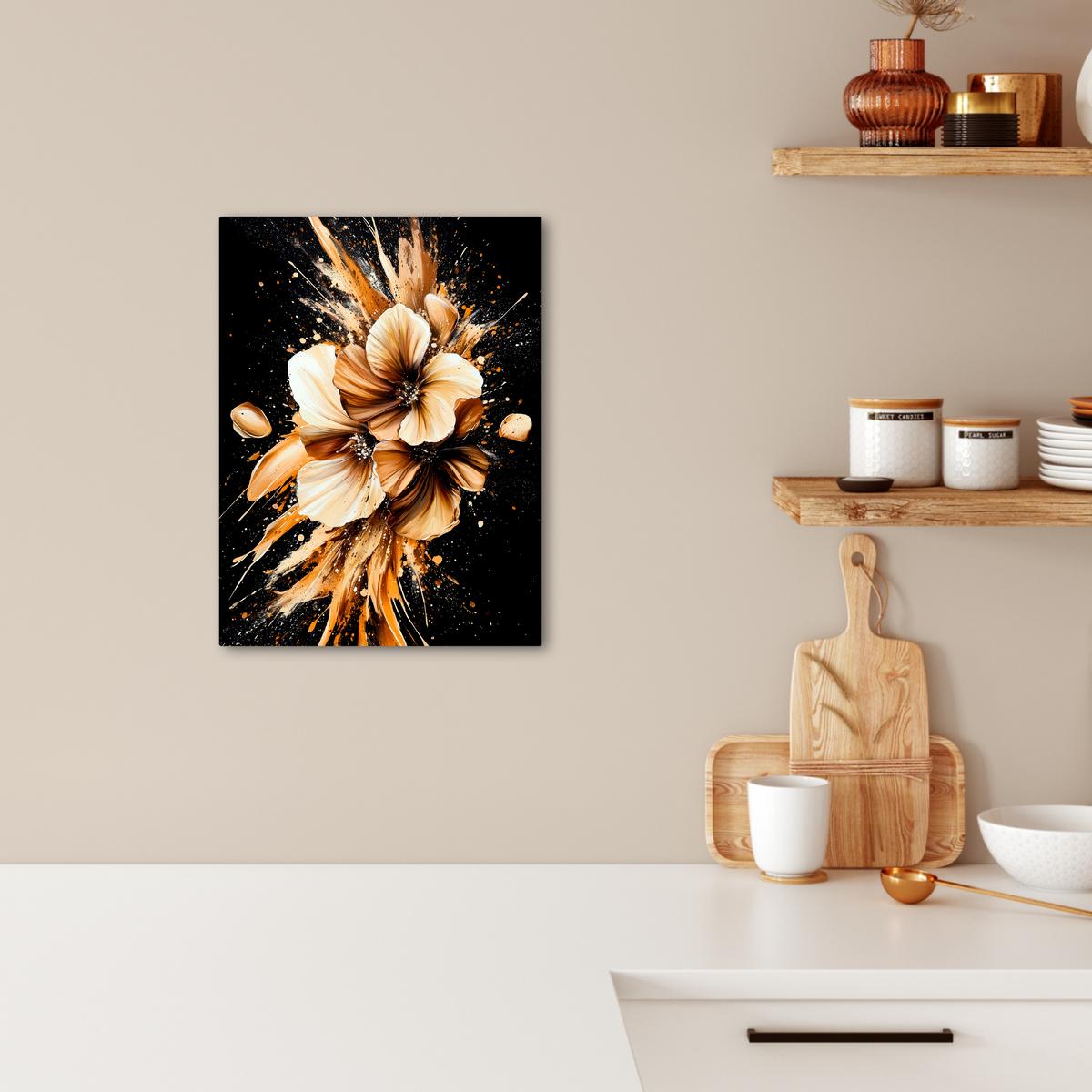 LEINWANDBILD Blumen - Gold - Graffiti - Schwarz - Abstrakt Room Decor 30x40 cm - Cappuccino, Textil (30/40cm) - MuchoWow