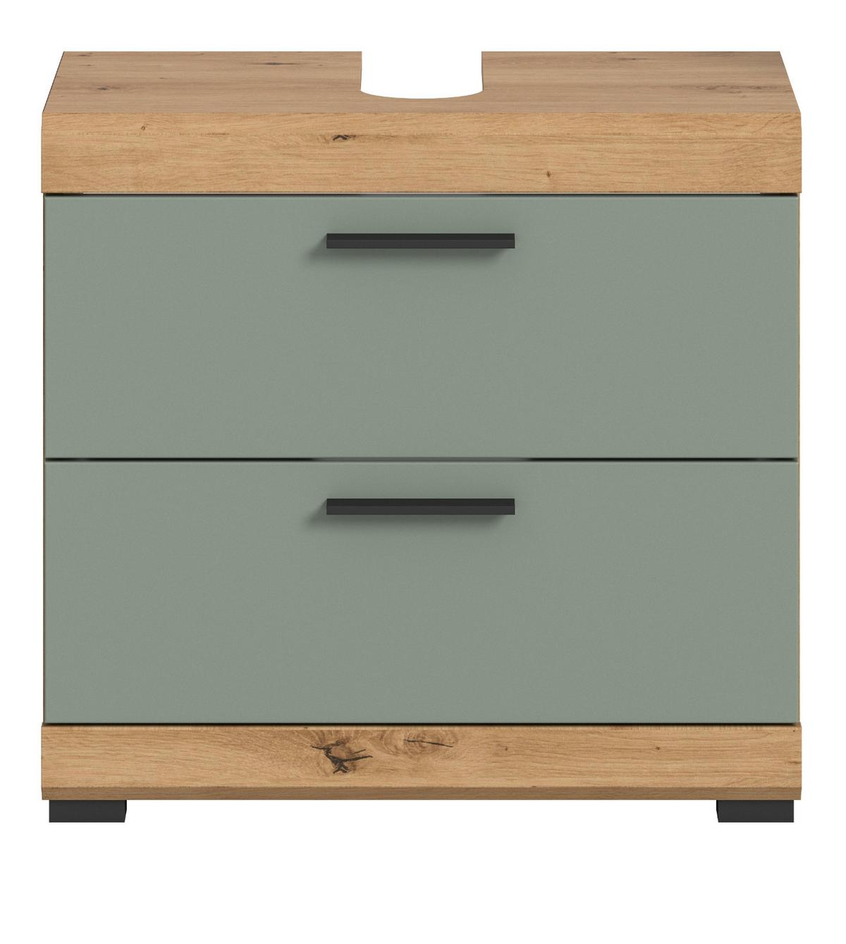 WASCHBECKENUNTERSCHRANK Salbei grün, Eiche Artisan 60 cm mit Schubkästen - Salbeigrün/Schwarz, Holzwerkstoff/Kunststoff (60/56/37cm) - Inn.Furn