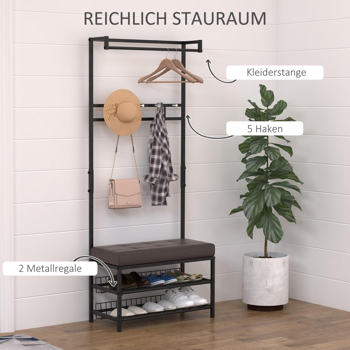 GARDEROBENSTÄNDER - Braun, Metall (72.5/180/35cm) - HOMCOM