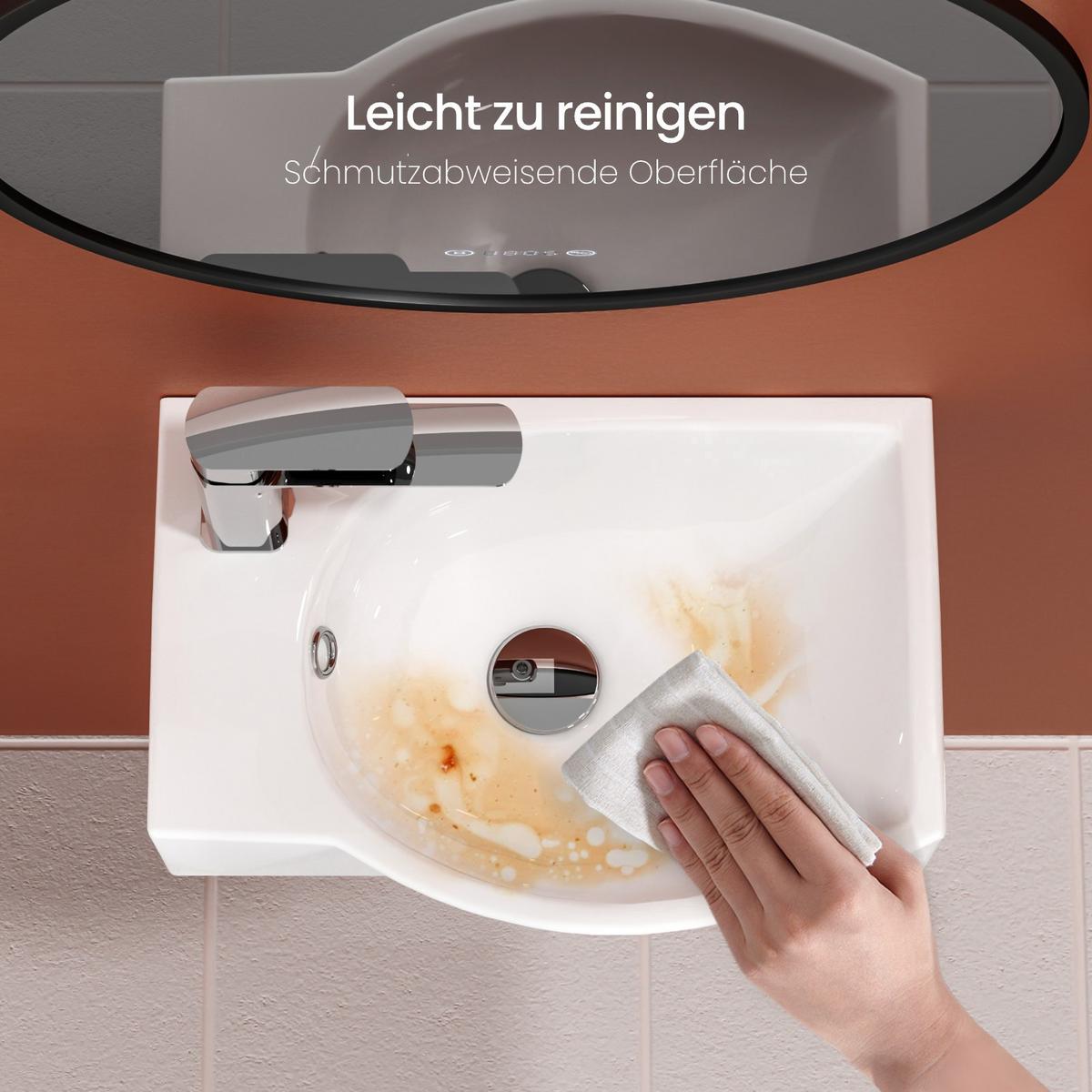 WASCHBECKEN Keramik Bauchform Hahnloch rechts Weiß 40,5 / 28 / 14 cm - Weiß, Keramik (40.5/14/28cm) - EMKE
