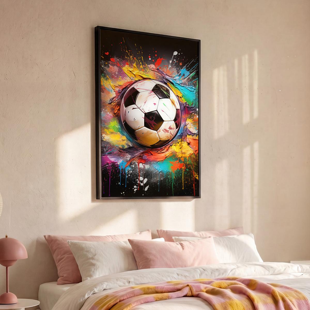 LEINWAND Bilder mit Rahmen - Fußball - Farbe - Farben - Schwarz - Weiß - 100x150 - Weiß, Textil (100/150cm) - MuchoWow