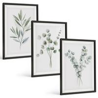 BILDER SET 3er Set - 40x60 cm Schwarzer Rahmen - Pflanzenmuster mit Grün - Schwarz, Kunststoff (40/60cm) - TULUP