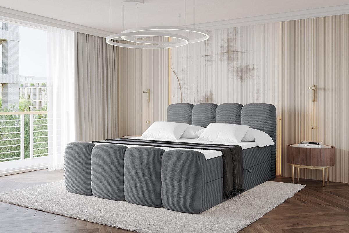 BOXBETT mit Matratze H4 und Lattenrost - NINA-Z - 160x200 cm - Dunkelgrau - Taupe, Holzwerkstoff (160/200cm)