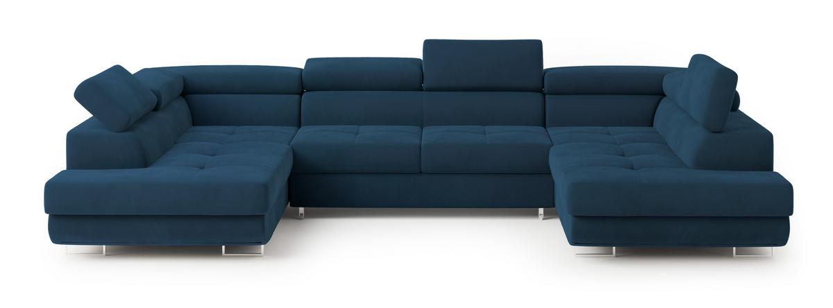 WOHNLANDSCHAFT RAGGIO Blau Velours-Stoff mit Schlaffunktion - Blau, Holz (336/90/202cm) - MASSENO