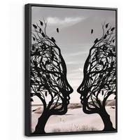 LEINWAND Bilder mit Rahmen - Strand - Meer - Menschen - Baum - Moderne Kunst - 30x40 - Hellgrau, Textil (30/40cm) - MuchoWow