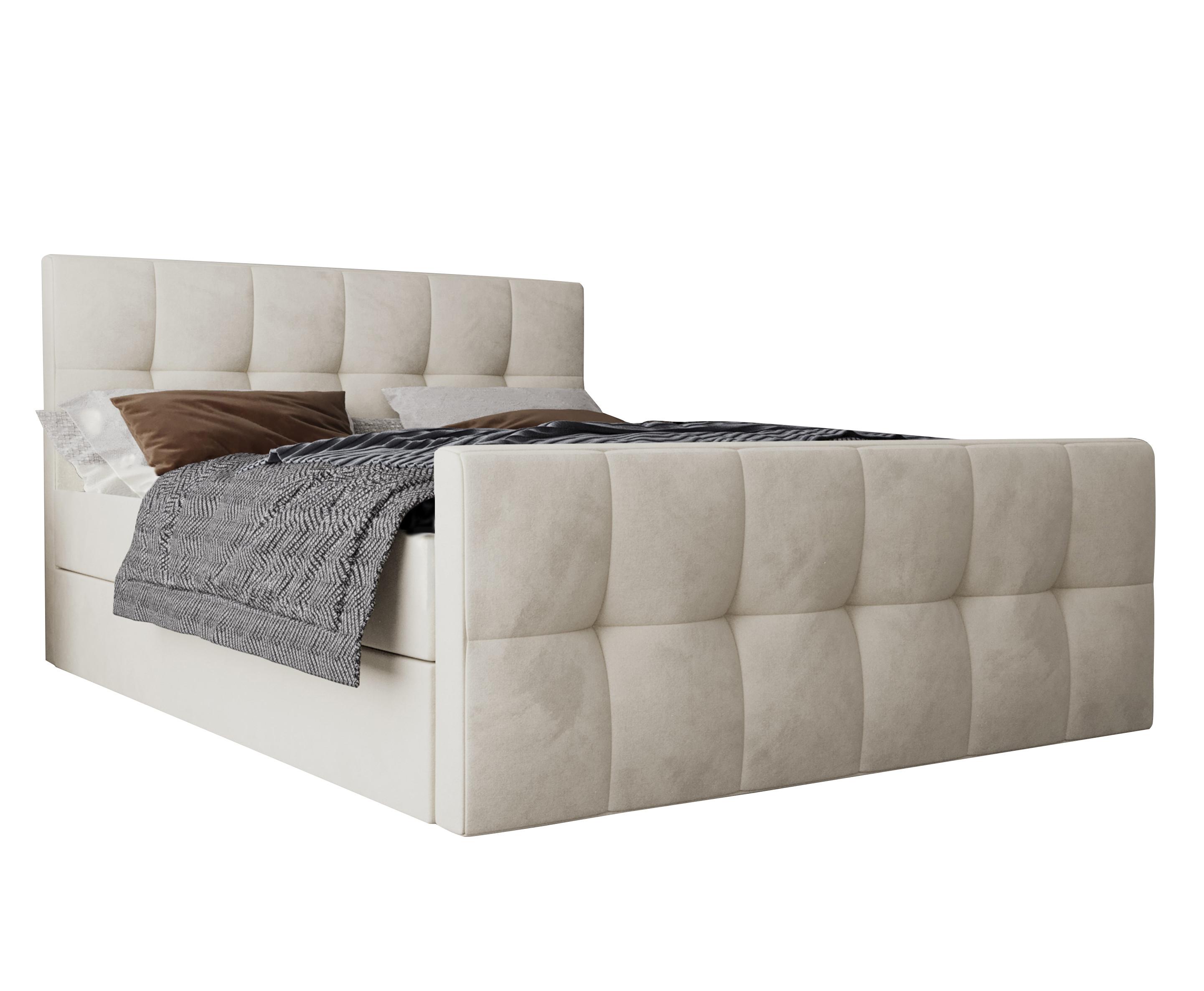 BOXBETT Settlio 160/200 cm in Creme – mit Bettkasten + TOPPER - Creme/Schwarz, Holz/Holzwerkstoff (160/200cm) - AX Living