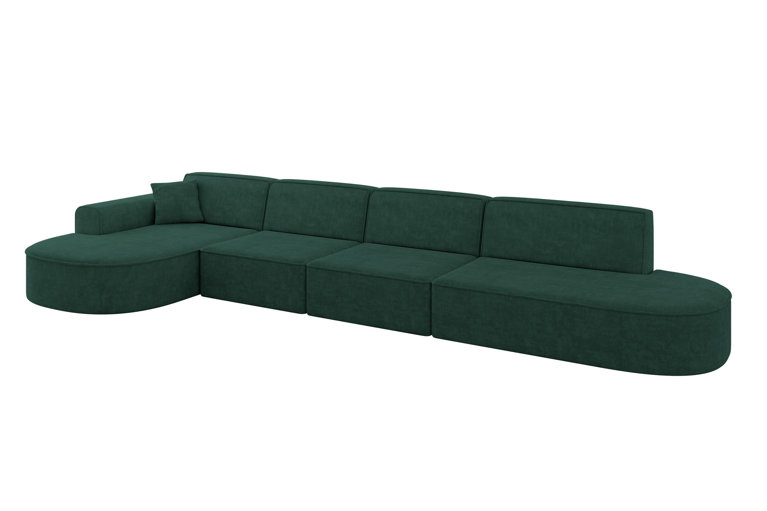 ECKSOFA Ottomane Links MARI-L3 - 413x171x79 cm Grün Velours - Schwarz/Grün, Holzwerkstoff/Kunststoff (413/171cm) - ALTDECOR