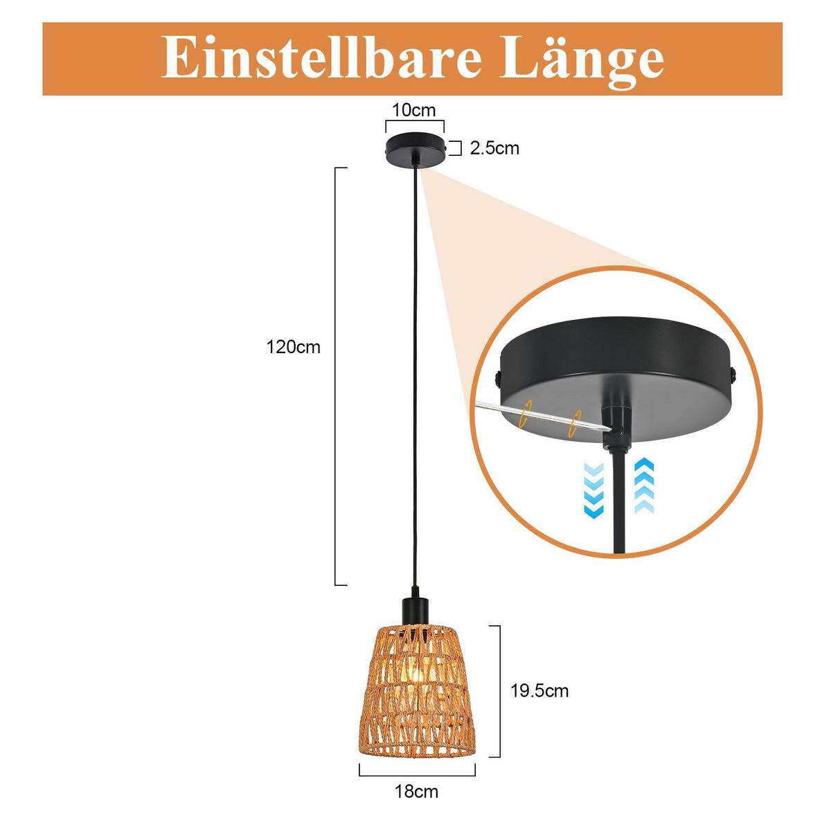 PENDELLEUCHTE AUGSBURG Ⅲ 18/10/120 cm - Schwarz, Metall (18/10/120cm) - Nettlife