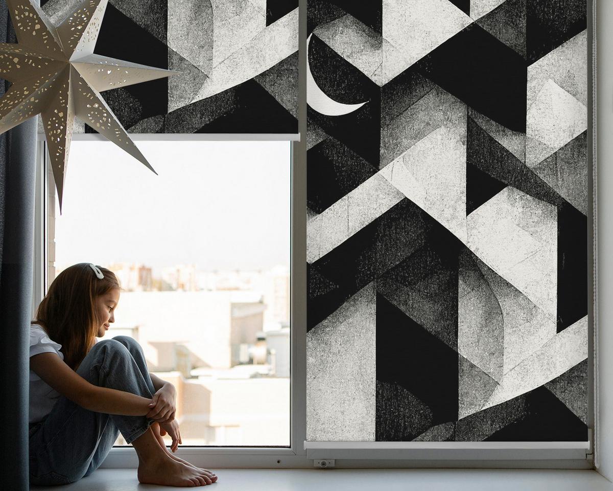 INNENROLLO - Fensterrollo - Rollo - 60x40 cm - Dreiecke in der Abstraktion - Schwarz, Kunststoff (60/140/0.5cm) - TULUP
