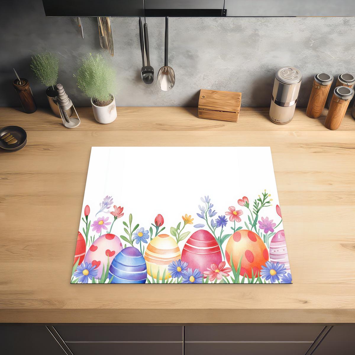 HERDABDECKPLATTE Blumengarten - Bunt - Eier Abdeckung Ceranfeld 59x51 cm - Weiß, Kunststoff (59/51/0.2cm) - MuchoWow