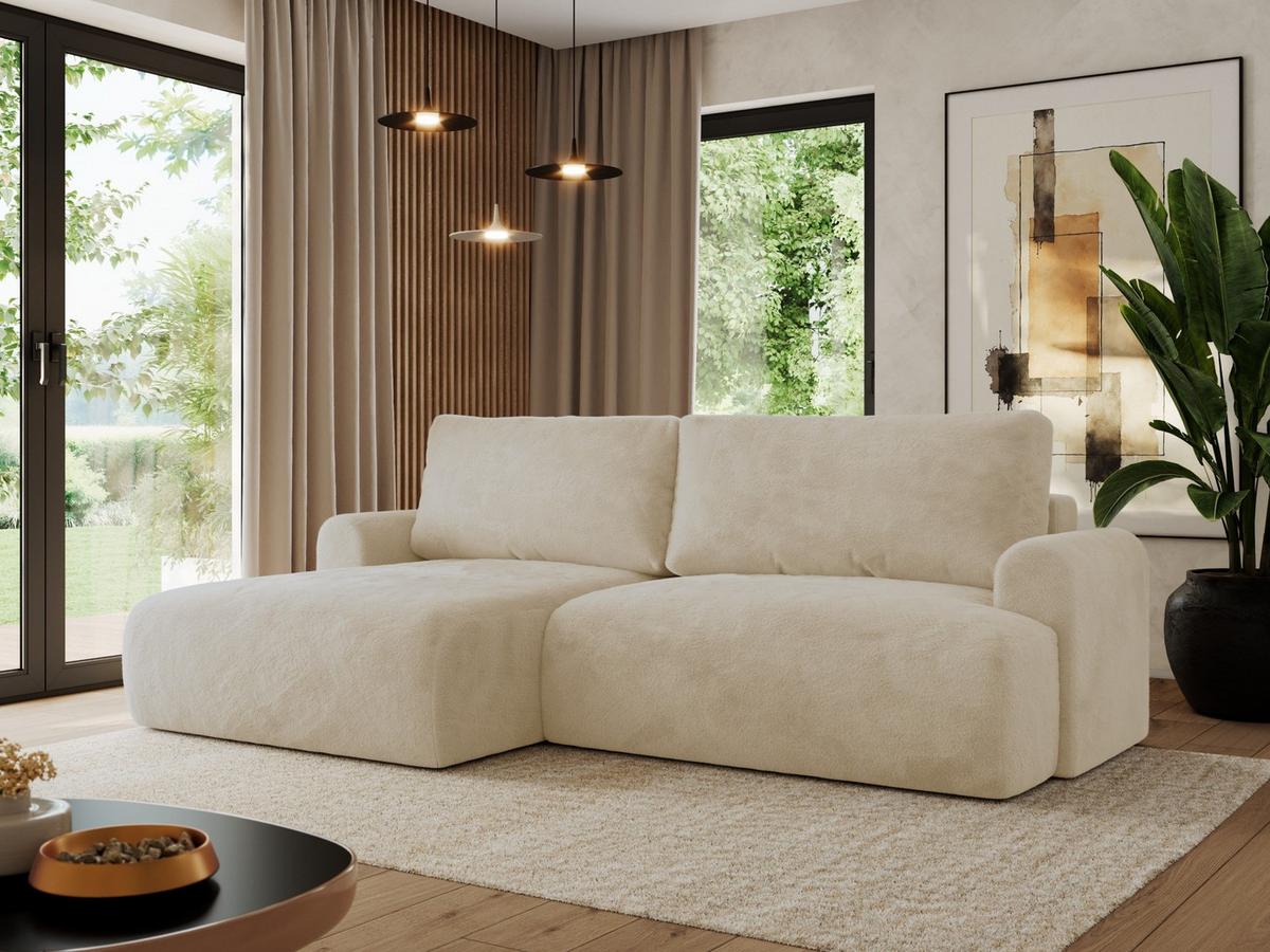 ECKSCHLAFSOFA TONO L Creme Plüsch - links - Creme/Schwarz, Kunststoff/Textil (260/150cm) - MKS