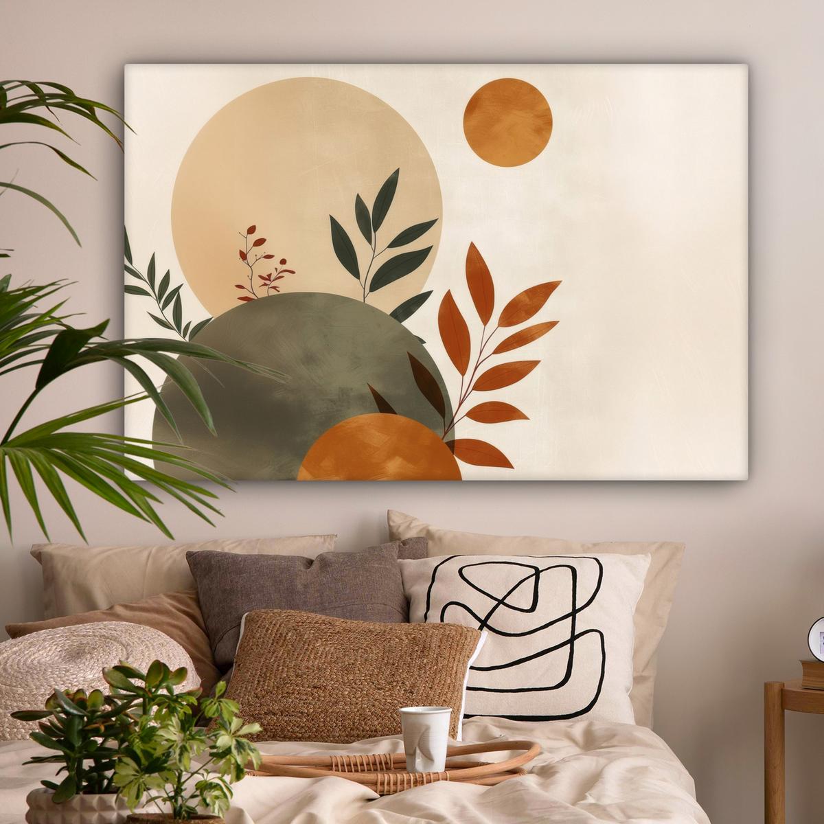 LEINWANDBILD Formen - Rund - Blätter - Beige Groß 140x90 cm - Rostfarben, Textil (140/90cm) - MuchoWow