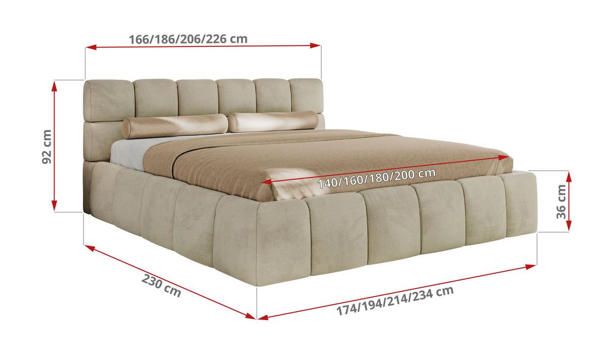 POLSTERBETT NIRA CLASSIC 140/200 - Beige Velvet - Multipocket-Matratze - Beige, Textil (140/200cm) - MKS