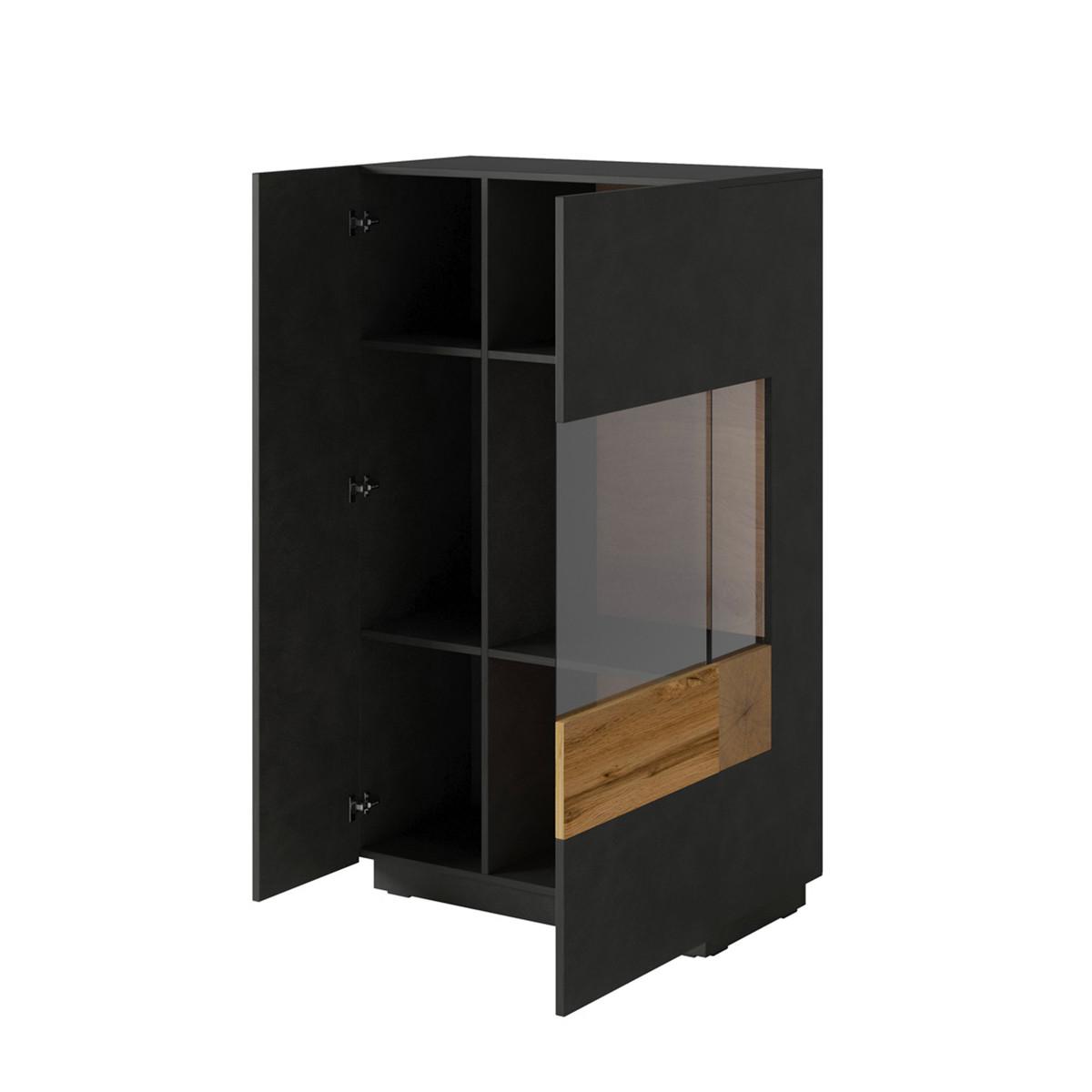 GESCHIRRSCHRANK Andrea Anthrazitgrau und Holz - Grau, Holzwerkstoff (80/139/40cm) - Petits-meubles