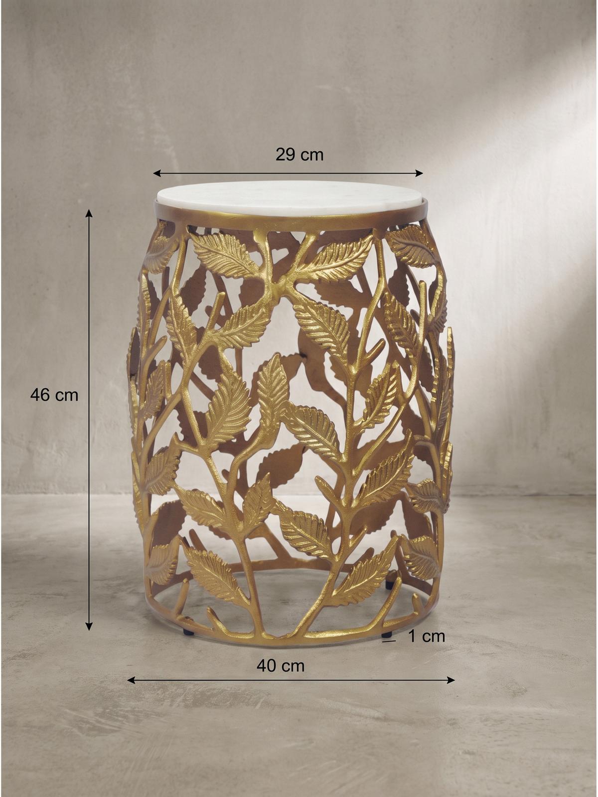 BEISTELLTISCH ALASSIO, Marmor, handgefertigt, Gold-Weiß, Ø 40 x 46 cm - Goldfarben, Stein/Metall (40/40/46cm) - KADIMA DESIGN