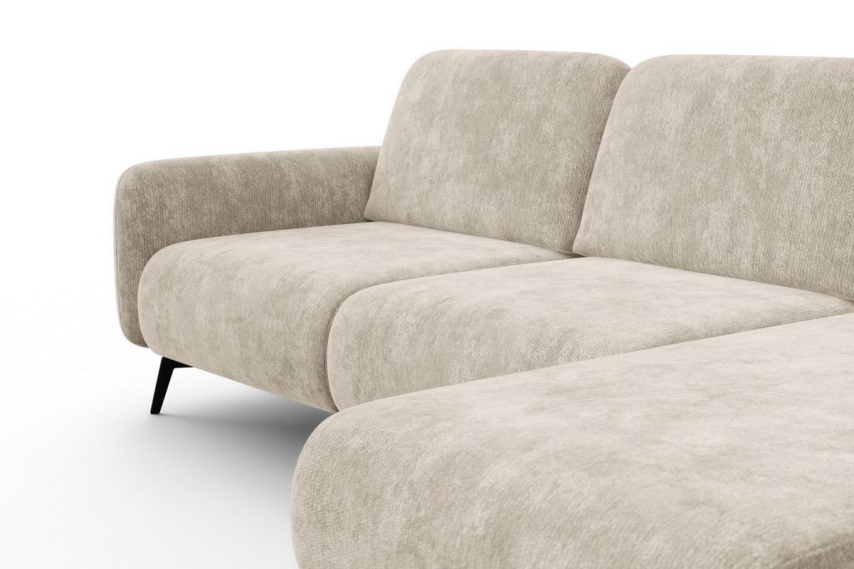 ECKSOFA FEBE 4-Sitzer RECHTS, cremefarbener Chenille-Stoff - Creme/Schwarz, Holz/Textil (264/157cm) - Wozimo