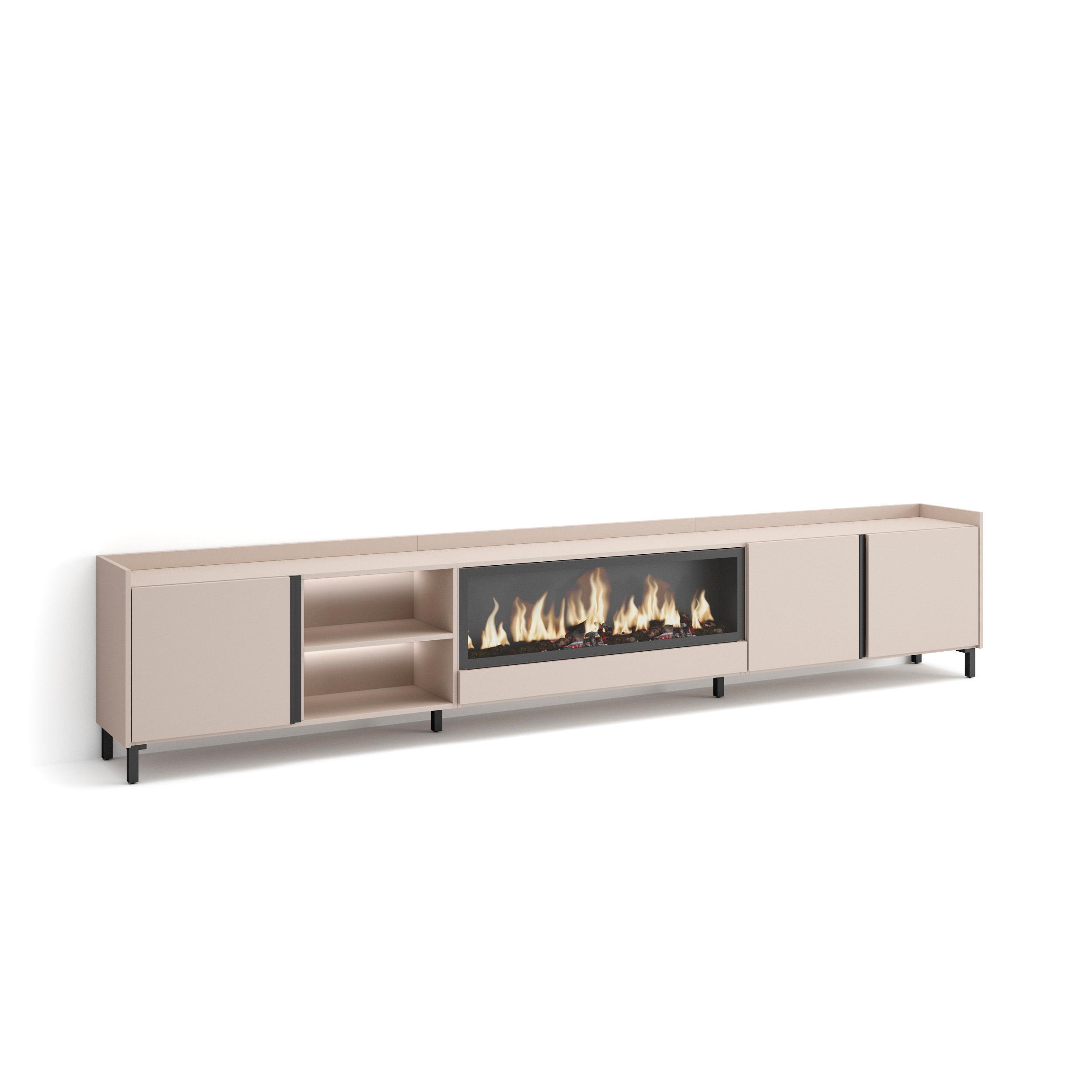 LOWBOARD, Beige, 315/35/61cm, Kamin mit Feuereffekt XXL - Beige, Holzwerkstoff (315/61/35cm) - Skraut Home