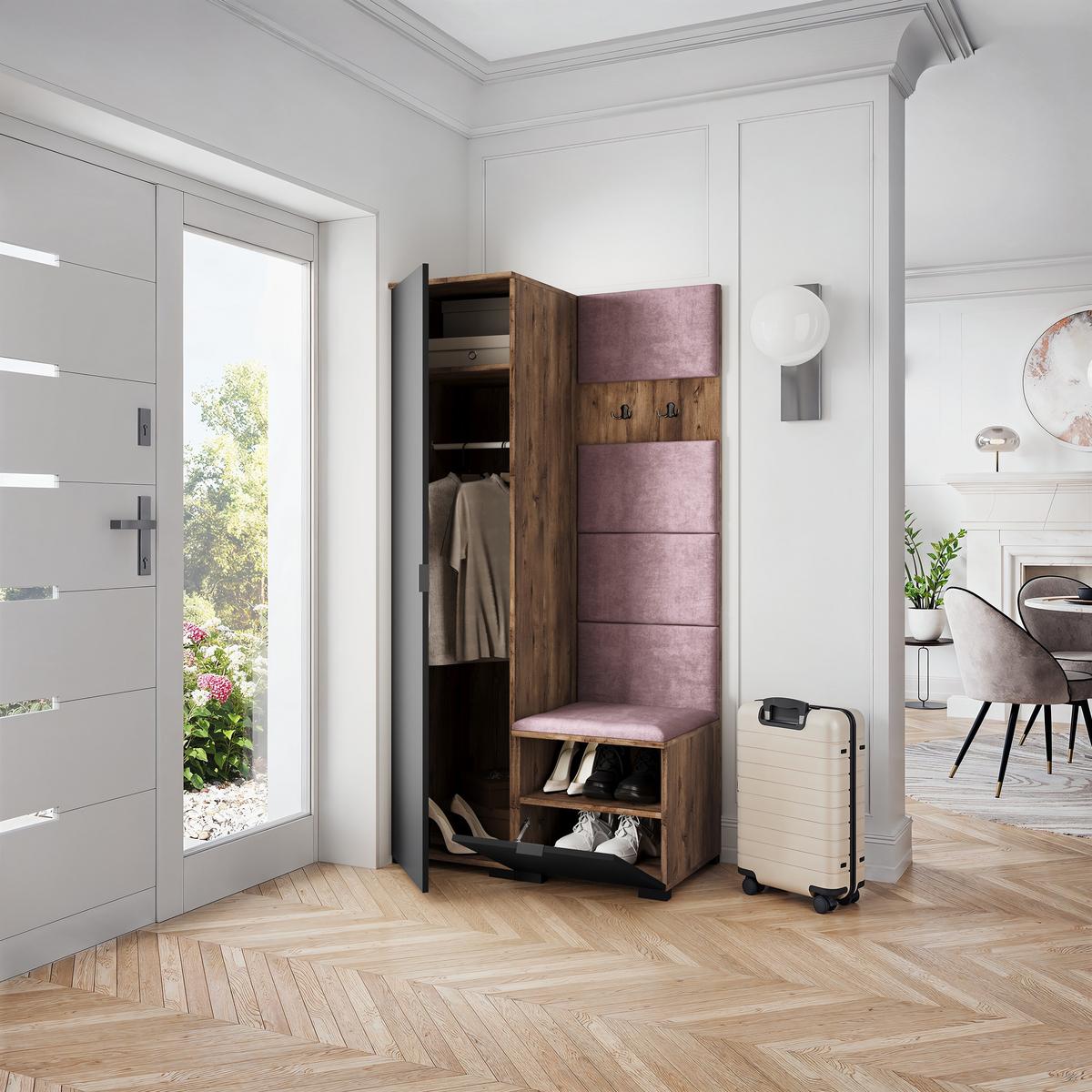 GARDEROBENSCHRANK LORI 95/181/51 cm Modern Garderobe-Set Eiche Lefkas - Eichefarben/Lila, Holzwerkstoff (95/181/51cm) - MASSENO
