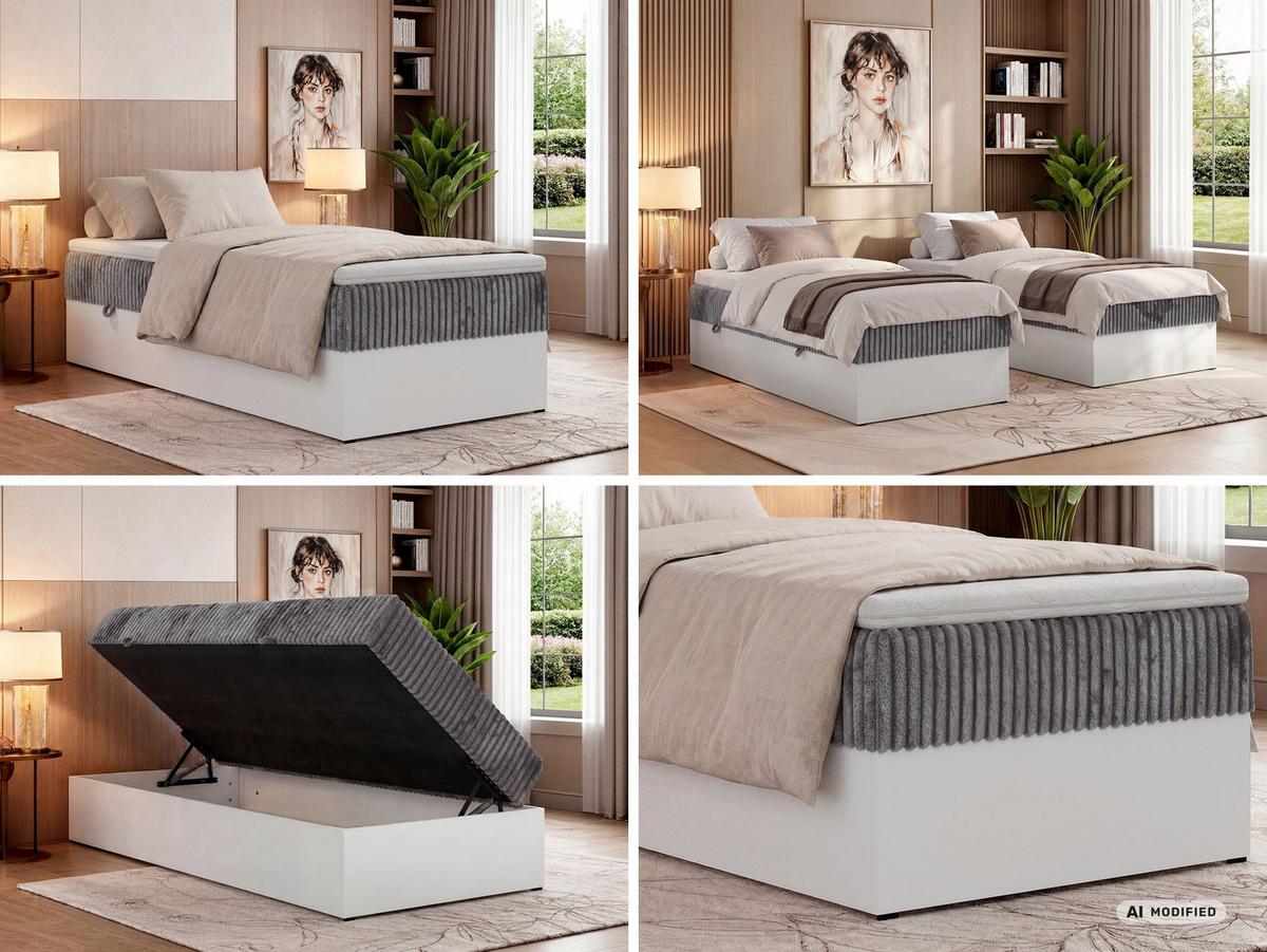 BOXBETT TRAVIT ZERO 90 90/200 - Grau Cord - Topper T25 - H3 - Schwarz/Grau, Kunststoff/Textil (90/200cm) - MKS