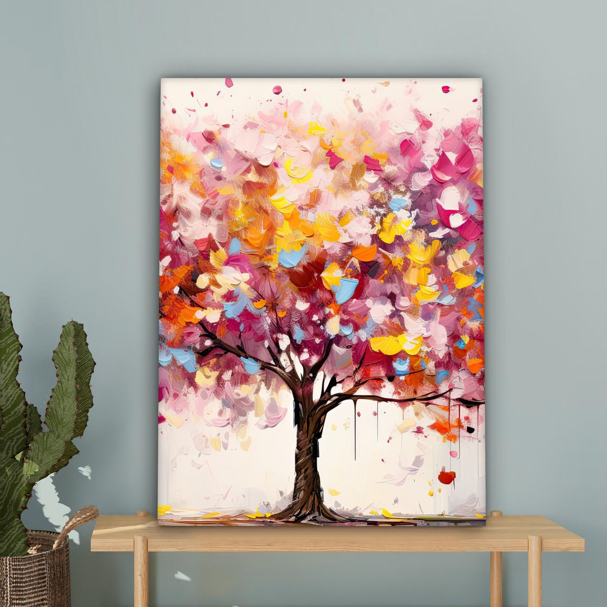 LEINWANDBILD Aquarell - Baum - Kunst - Abstrakt Wandbild Wohnzimmer 60x80 cm - Rosa, Textil (60/80cm) - MuchoWow