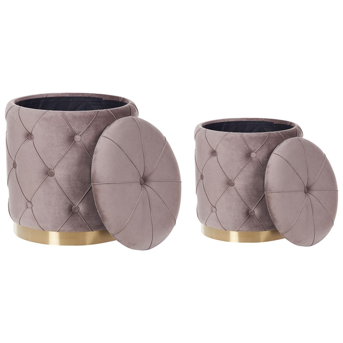 POUF 2er-Set Taupe Pueblo - Taupe/Goldfarben, Textil (33/44/33cm) - Beliani