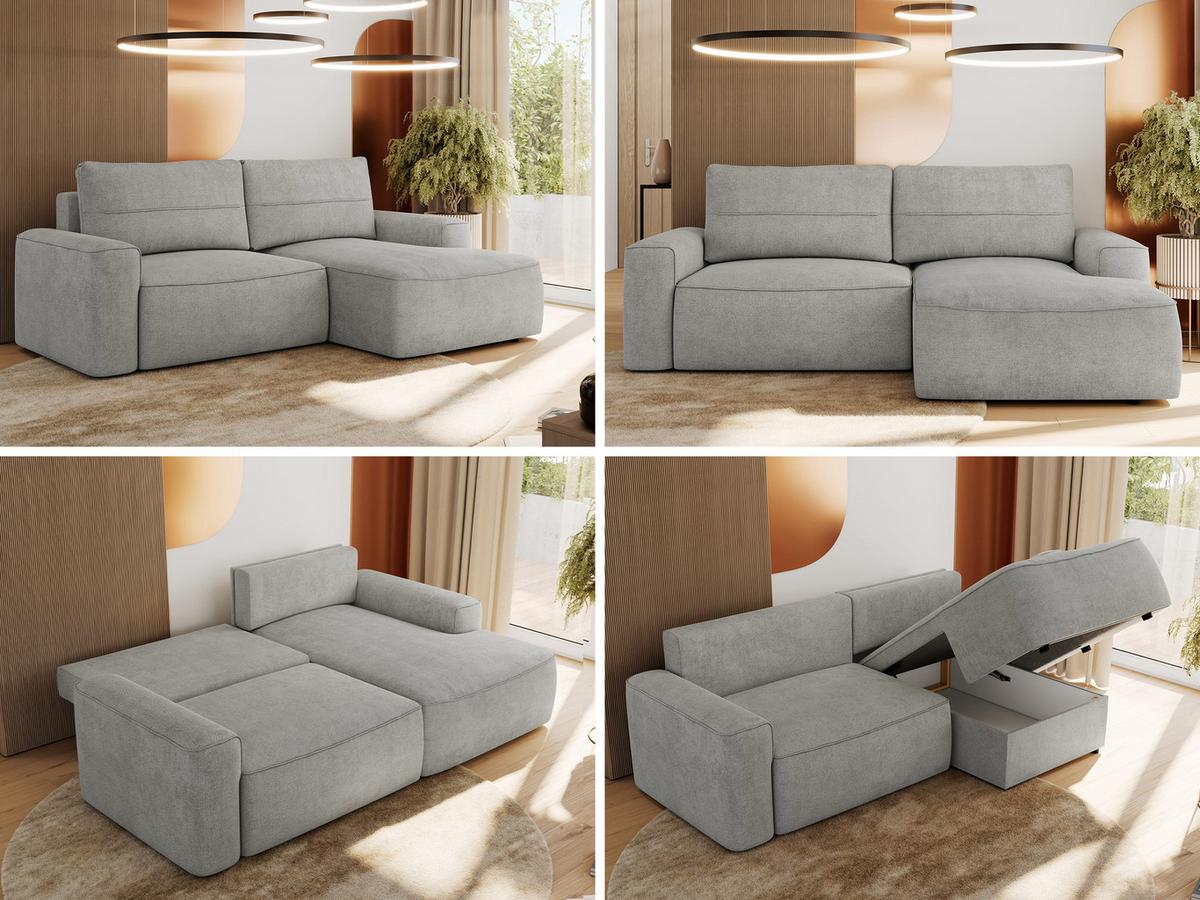 ECKSOFA BELLUNO L Hellgrau Strukture - Rechts - Hellgrau/Schwarz, Textil (233/144cm) - MKS