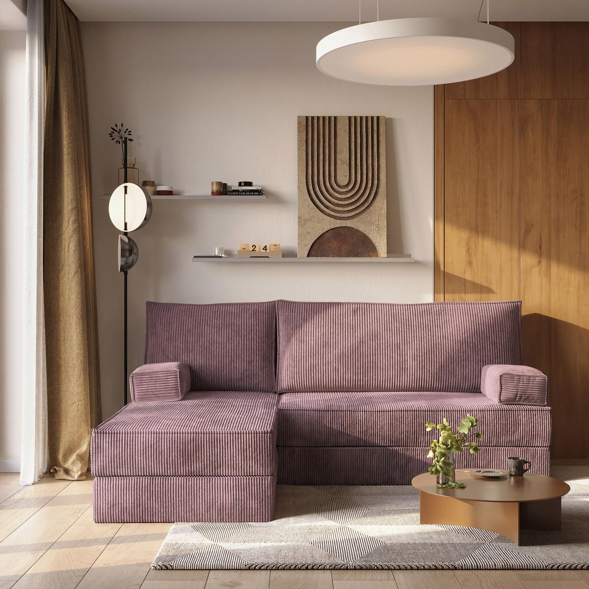 ECKSOFA NOTIA modulares Boneless Sofa mit Schlaffunktion Lila Kordstoff - Lila, Textil (200/120cm) - MASSENO