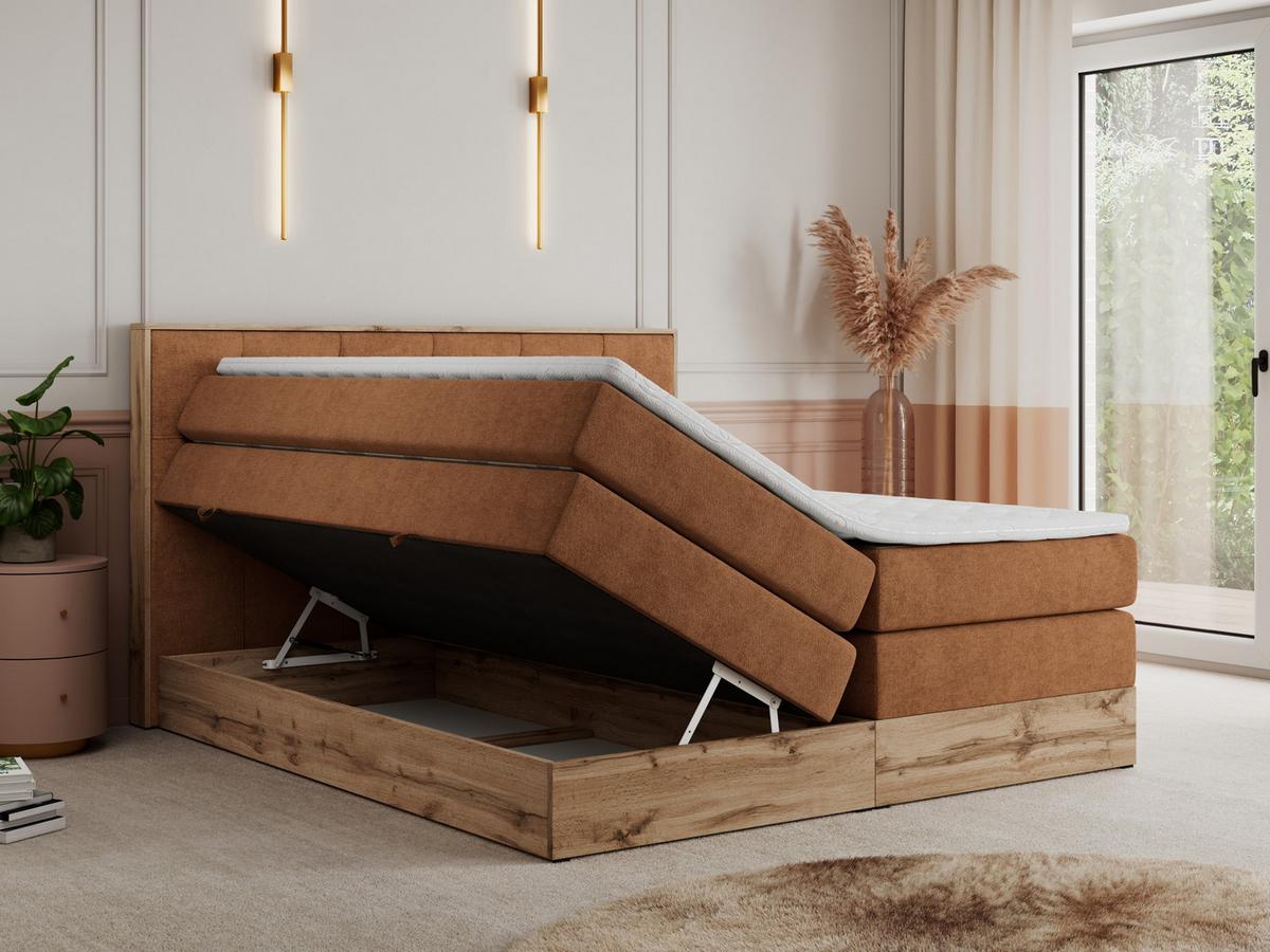 BOXSPRINGBETT VENETO KING 200/200 Orange Struktur - H4 - Orange, Holz/Textil (200/200cm) - MKS