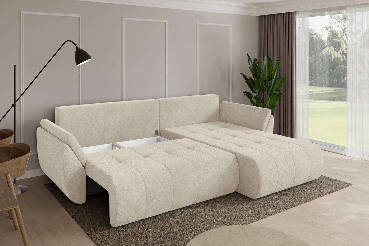 ECKSOFA mit Schlaffunktion Ottomane Rechts TOKO-L 277x194x86 Creme Velours - Creme/Schwarz, Holzwerkstoff/Kunststoff (277/194cm) - ALTDECOR