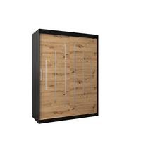 SCHWEBETÜRENSCHRANK 200/150/62 2-türig - Silberfarben/Schwarz, Holz/Kunststoff (150/200/62cm) - Abiks Möbel
