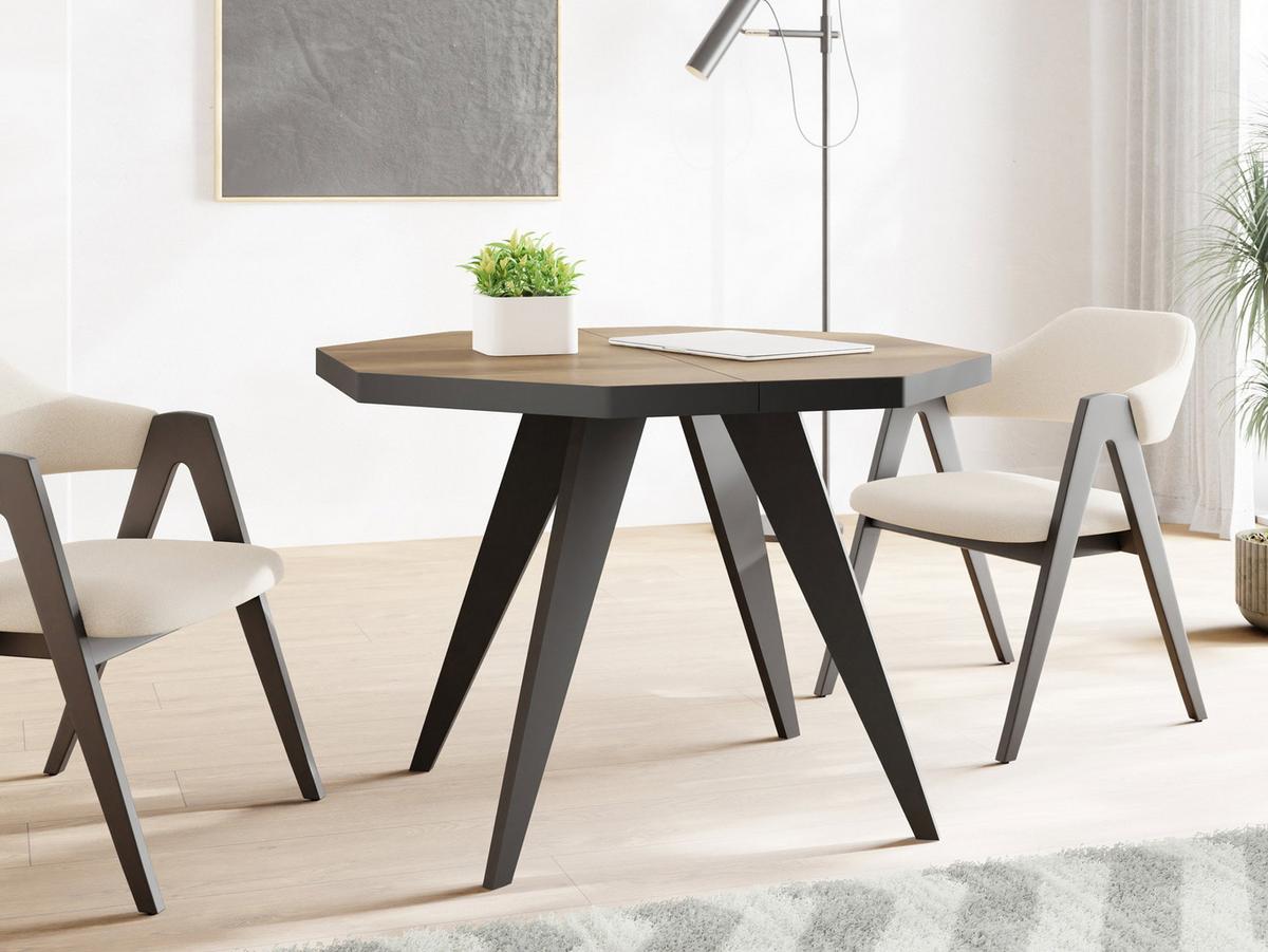 ESSTISCH Diamond Black achteckiger ausziehbarer, Lefkas Eiche 100-200/100/76 cm - Alteiche/Schwarz, Holz/Holzwerkstoff (100/200/77cm) - WFL GROUP