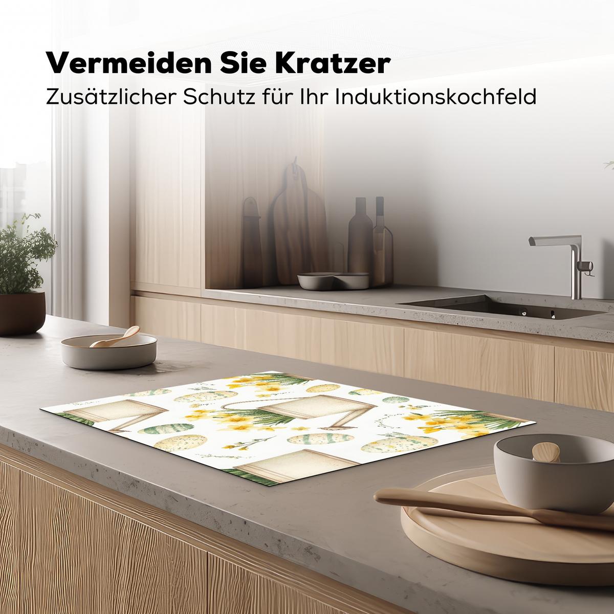 HERDABDECKPLATTE Gießkanne - Blumen - Eier Herdabdeckung Induktionsfeld 70x52 cm - Weiß, Kunststoff (70/52/0.2cm) - MuchoWow