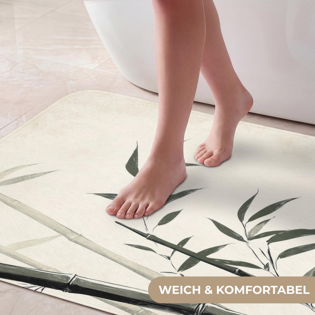 BADEMATTE Japandi - Bambus - Beige 60x90 cm - Ecru, Textil (60/90cm) - OnlyWow