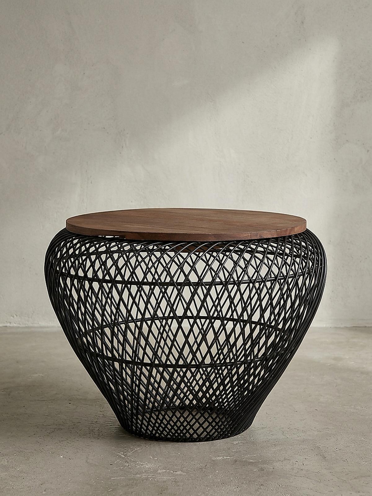 COUCHTISCH Rund mit Stauraum, Holz-Metallgestell, Mango-Massivholz, Schwarz 60x60x45 cm - Schwarz, Holz/Metall (60/60/45cm) - KADIMA DESIGN