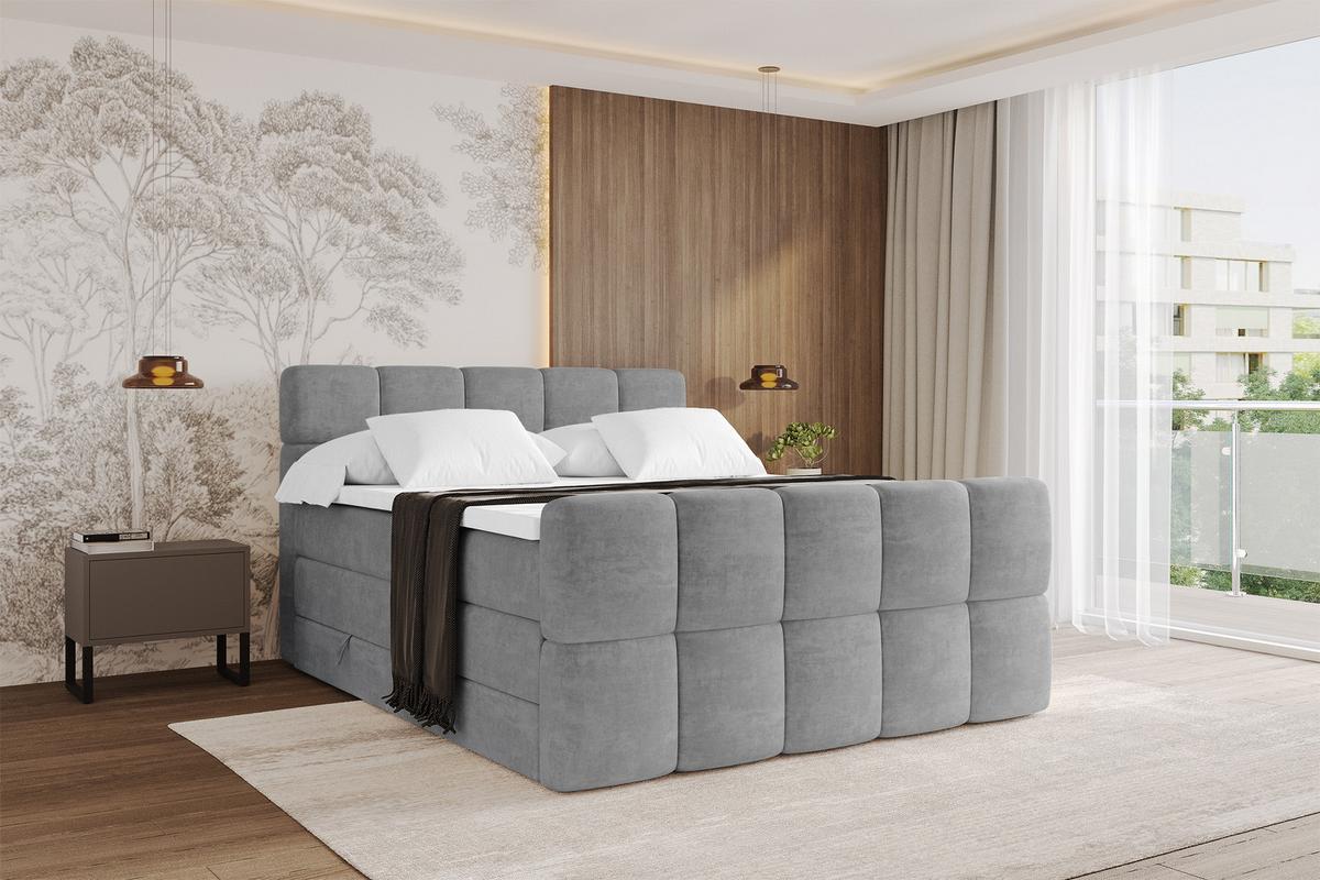 BOXBETT mit Matratze H3/H4 - FAMA-Z KING - 120x200 cm Grau Monolith - Graphitfarben, Holzwerkstoff (120/200cm) - ALTDECOR