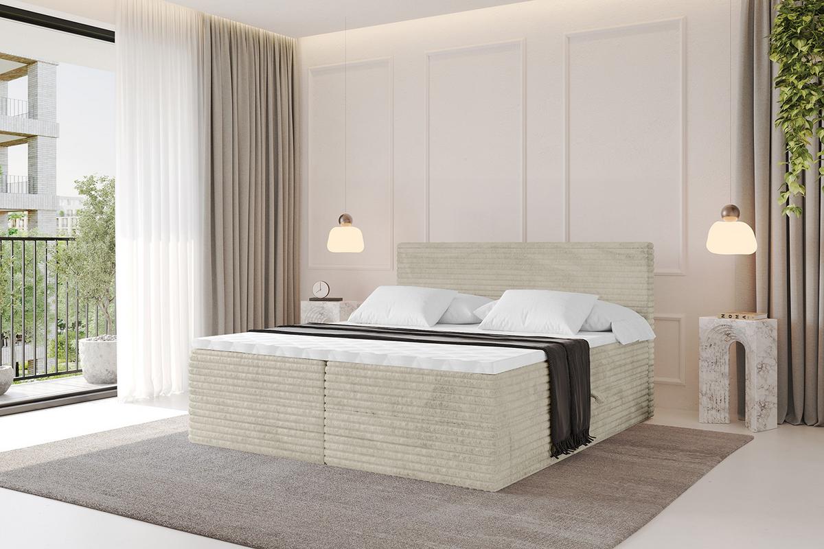 BOXBETT mit Matratze H3 und Lattenrost - TOLO-v1 - 120x200 Cord - Creme - Champagner, Holzwerkstoff (120/200cm)